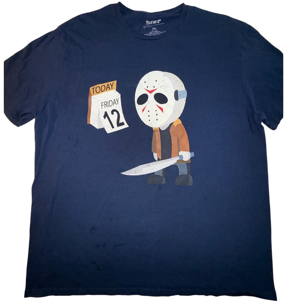 Friday the 13th Jason Voorhees Friday 12 Graphic Tee Navy Blue Mens 2XL